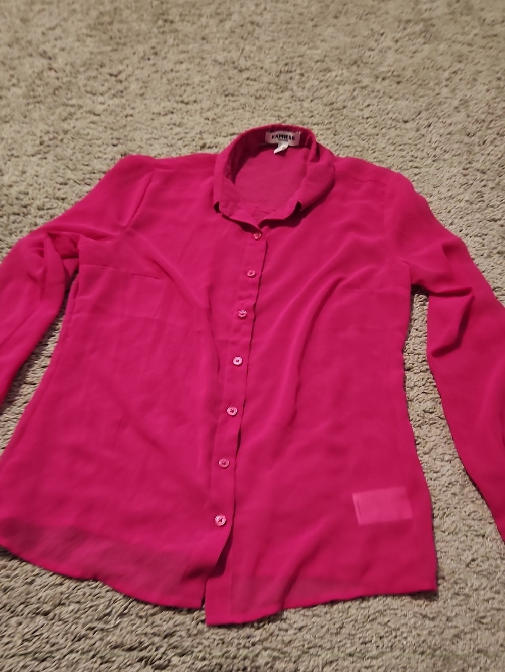 Express Women's Hot Pink Long Sleeve Button-Down Shirt